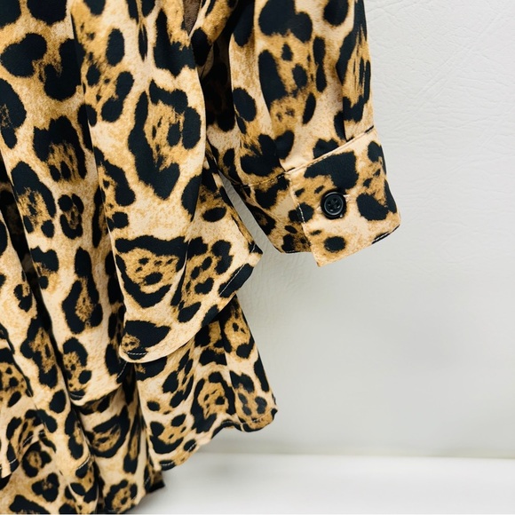 Lane Bryant Leopard Print Ruffle Dramatic High Low Button Front Blouse size 20 - Picture 6 of 9